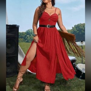 Boho twist front slit thigh maxi dress